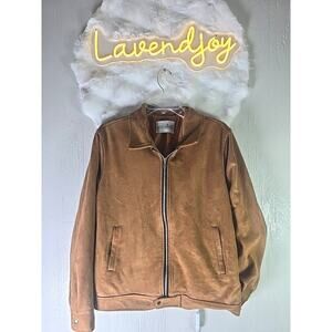 Wool Silk Cotton Bomber Jacket Coat Mens Large Retro Zip-Up Orange Lining